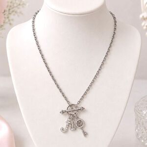 Juicy Couture Silver Tone J Crown Key Charm Toggle Necklace 16"